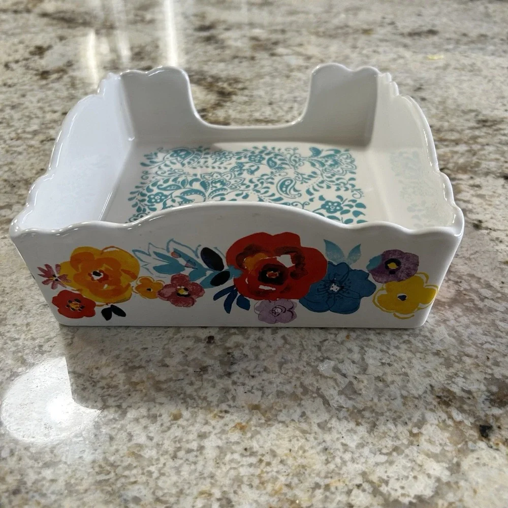 Pioneer Woman Floral Stoneware Square Napkin‎ Holder 8